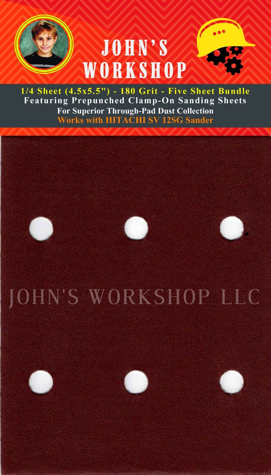 HITACHI SV 12SG – 1/4 Sheet – 180 Grit – No-Slip – 5 Sandpaper Bundle