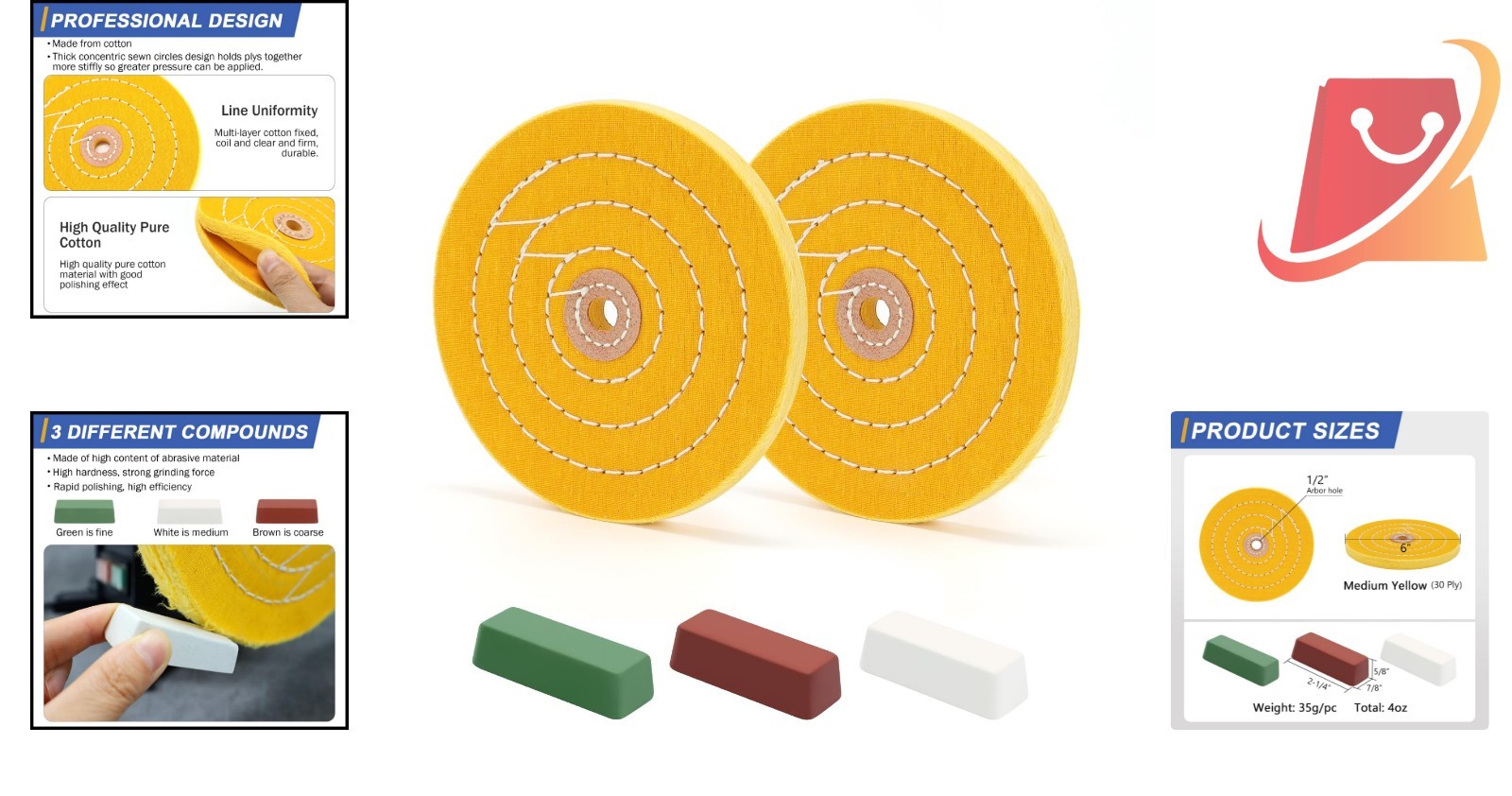 6 Inch Buffing Polishing Wheels Kit with Compounds for Metal Wood Grinding