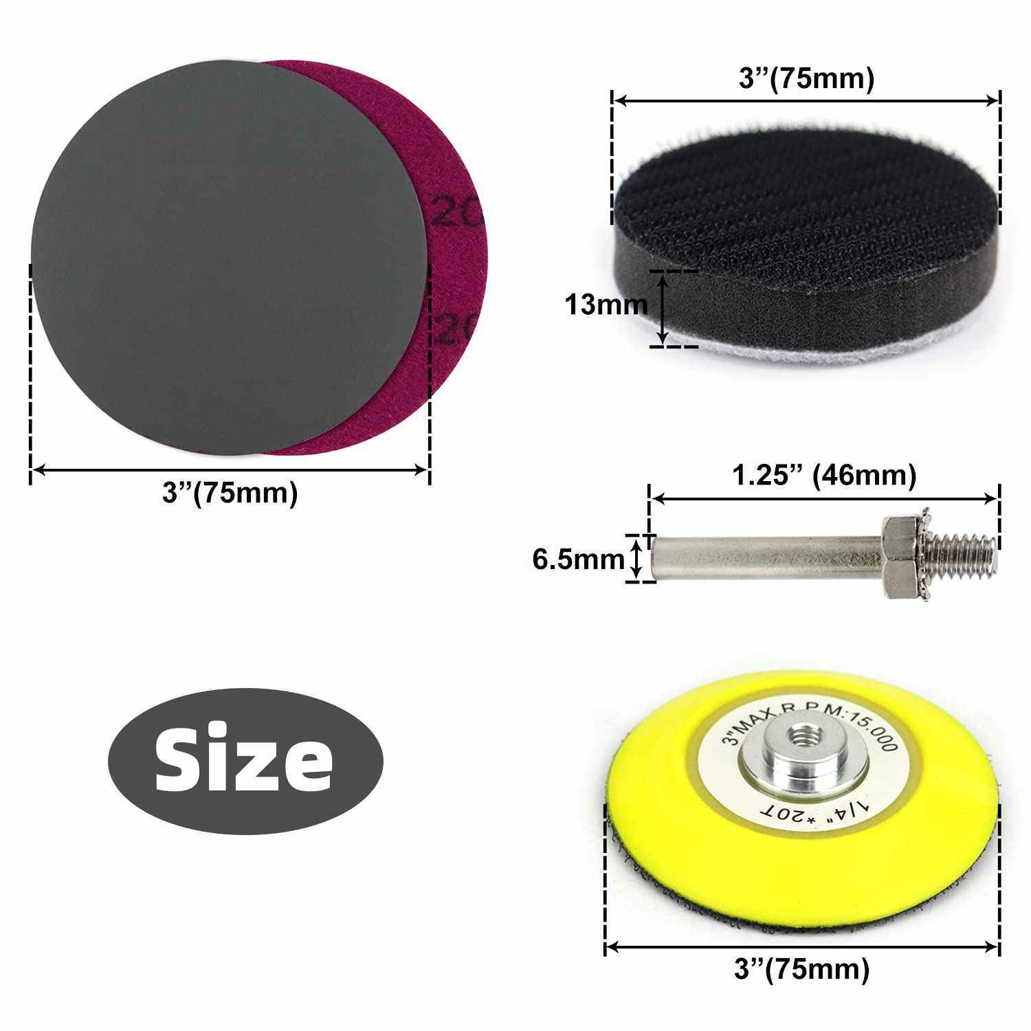 102PCS 3in Wet Dry Sanding Discs 800-5000 Grit Hook Loop Sandpaper Pad For Drill