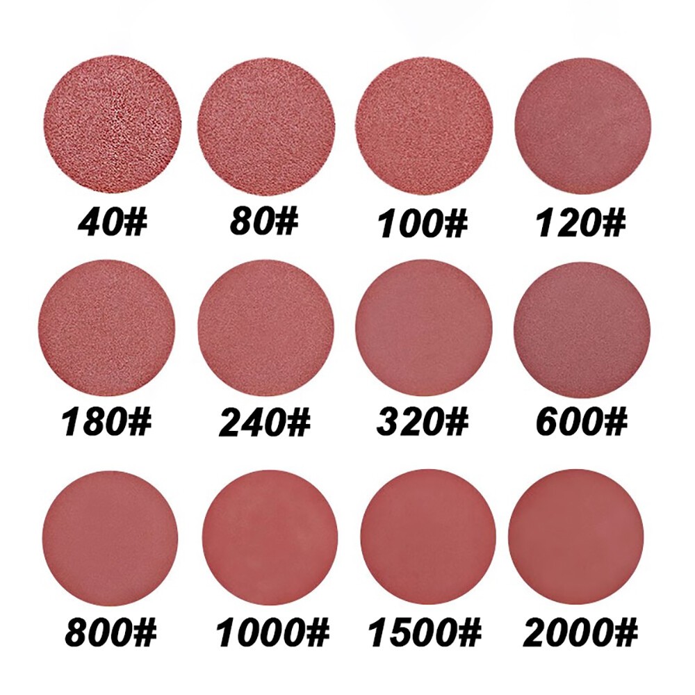 125mm/5″ Dry Sanding Disc Pads Hook & Loop Orbital Red Sandpaper 40#-2000# Grit
