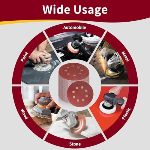 50 PCS 5 Inch 8 Hole Sanding Discs, Adhesive Hook and Loop Sandpaper for Rand…