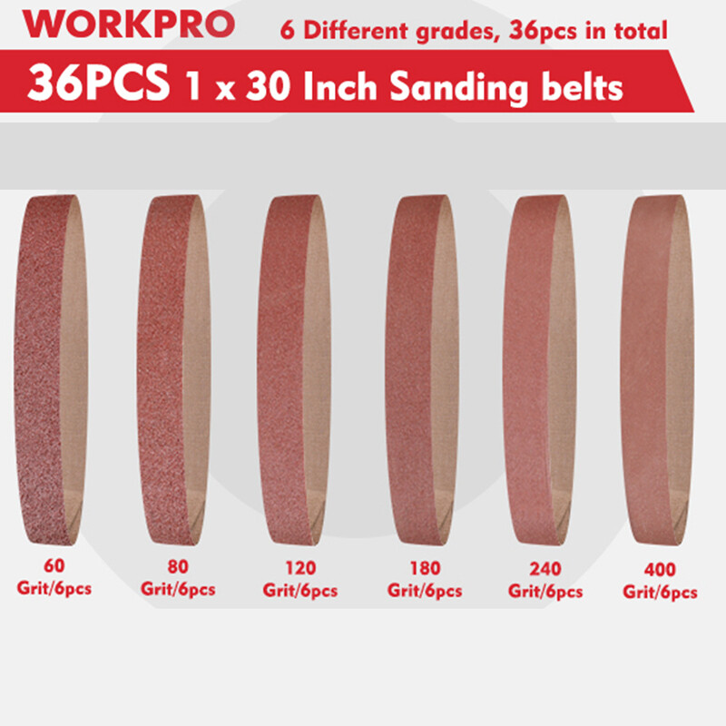 WORKPRO 36 Pack 1 x 30″ Sanding Belts 60-400 Grits Aluminum Oxide Abrasive Belts