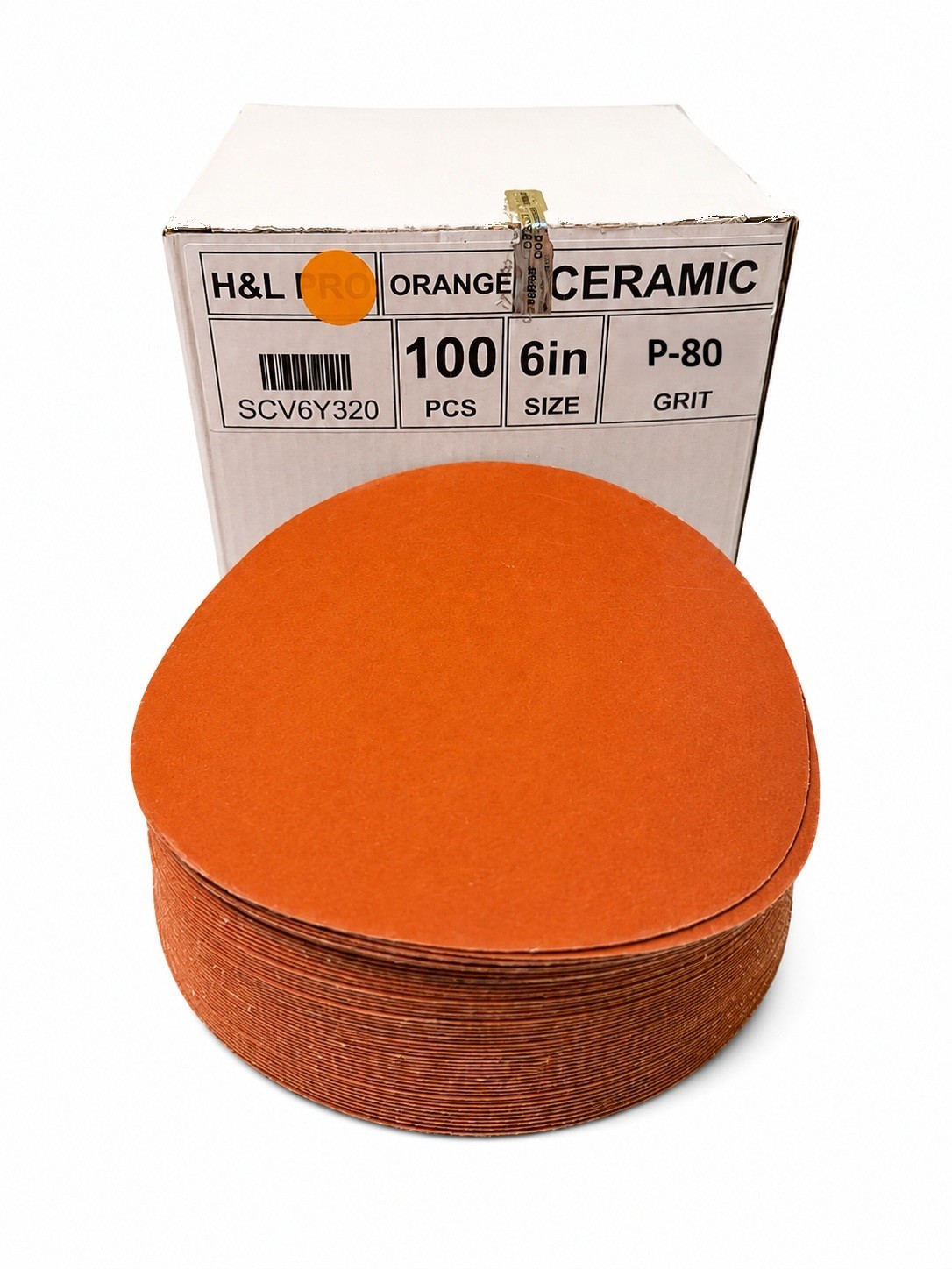 6″ Orange Ceramic Sanding Discs Hook & Loop Paper 100 Pack P80-P800