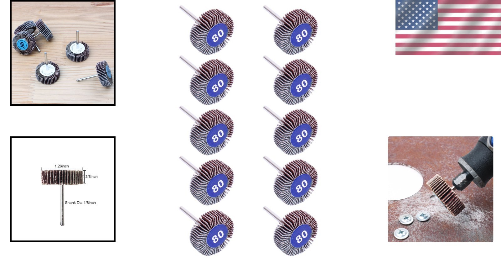 Universal 1/8 Inch Shank Abrasive Flap Wheel Set – 10 Pack for Various Tools