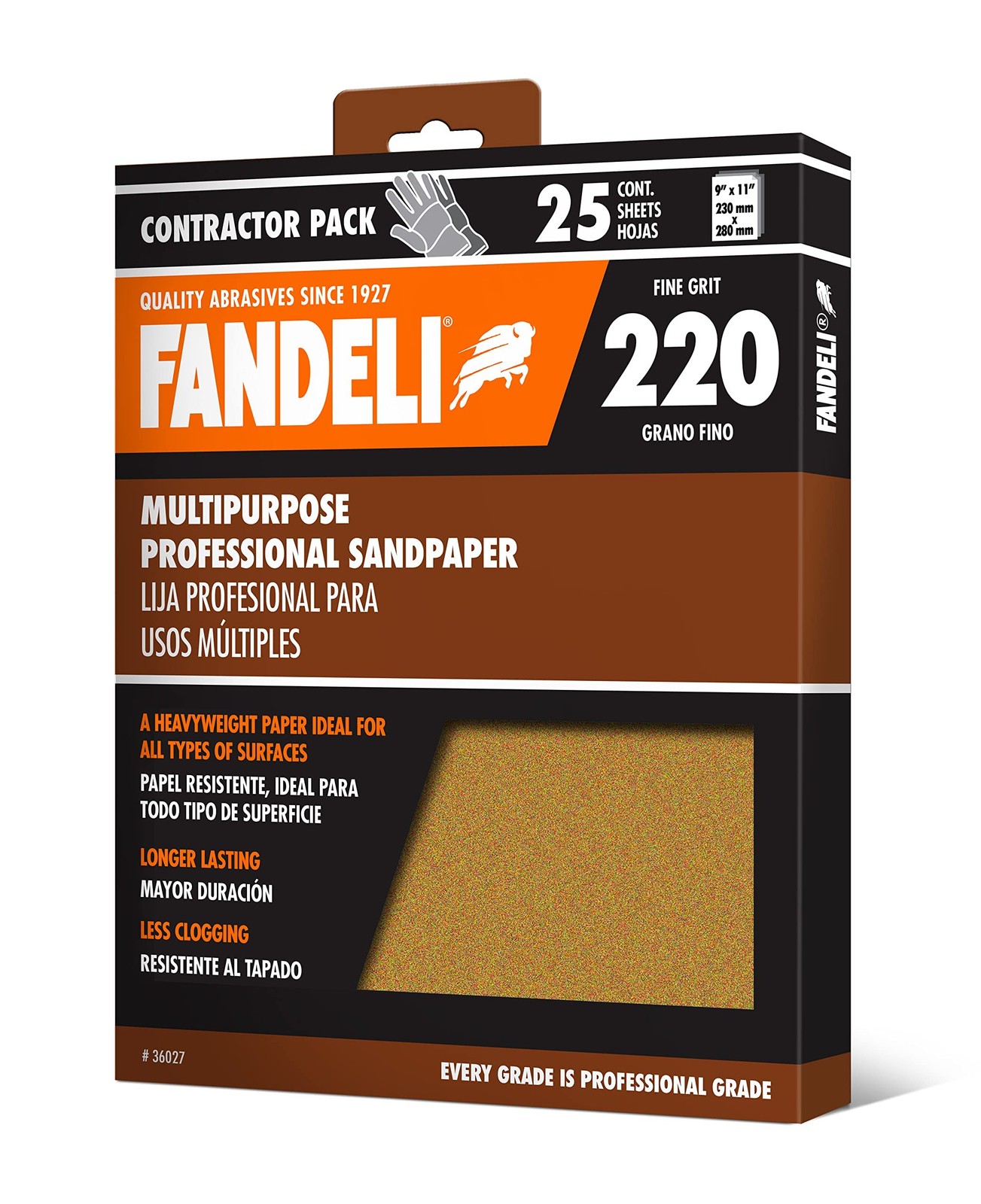 36027 220 Grit Multipurpose Sandpaper Sheets, 9″ x 11″, 25Sheet