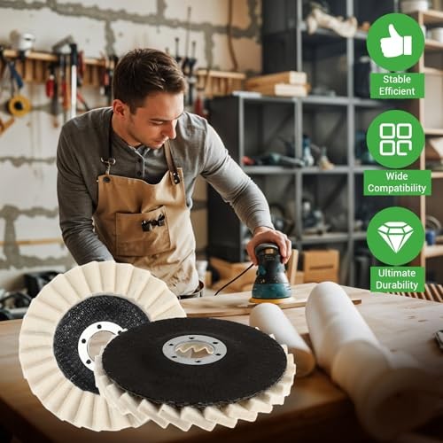 10 Pack Wool Felt Flap Disc Abrasives 4-1/2″ x 7/8″ Thicken Arbor Kit Buffing