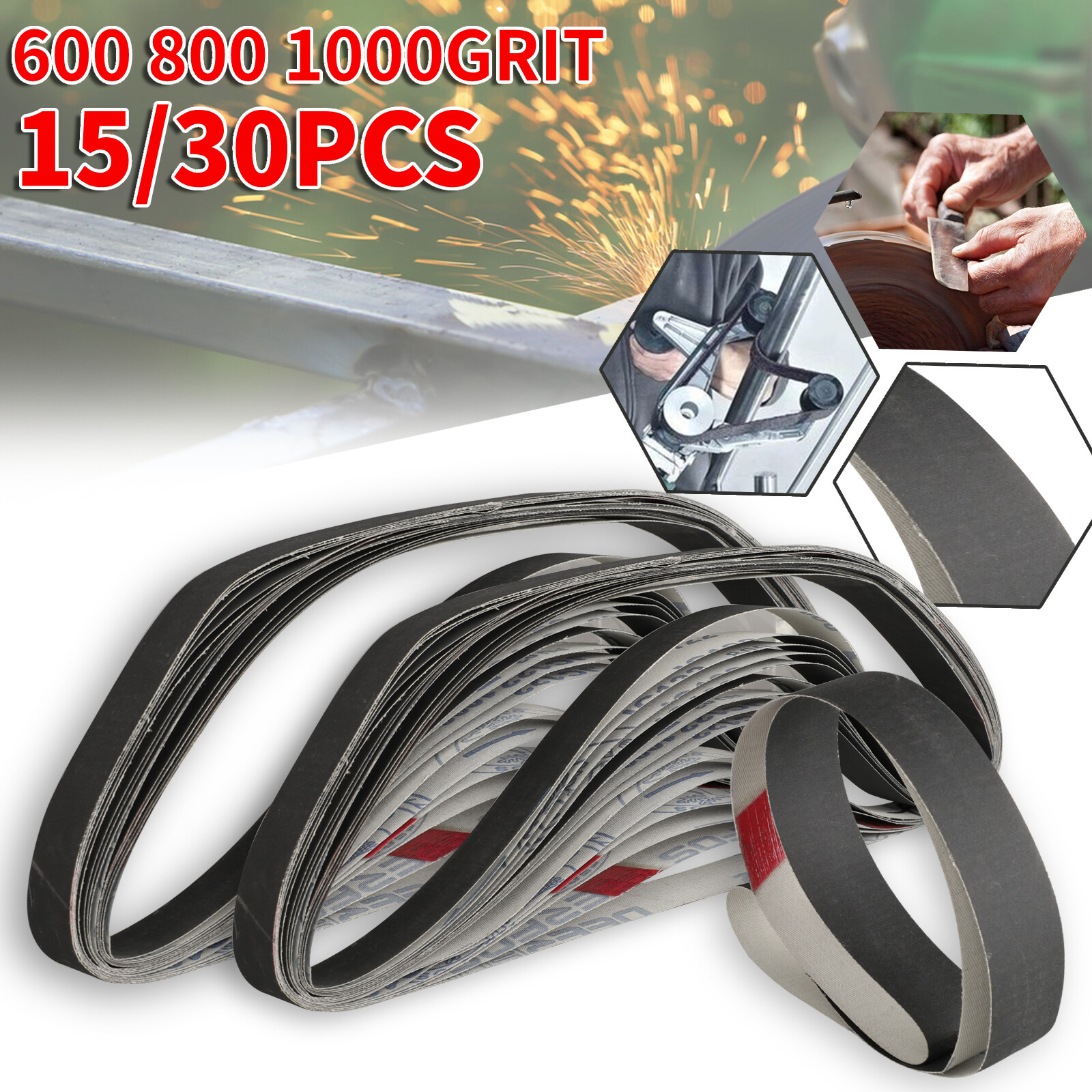 30/15x 1×30″ Sanding Belt Grinding Polishing Sander Sandpaper 600 800 1000 Grit
