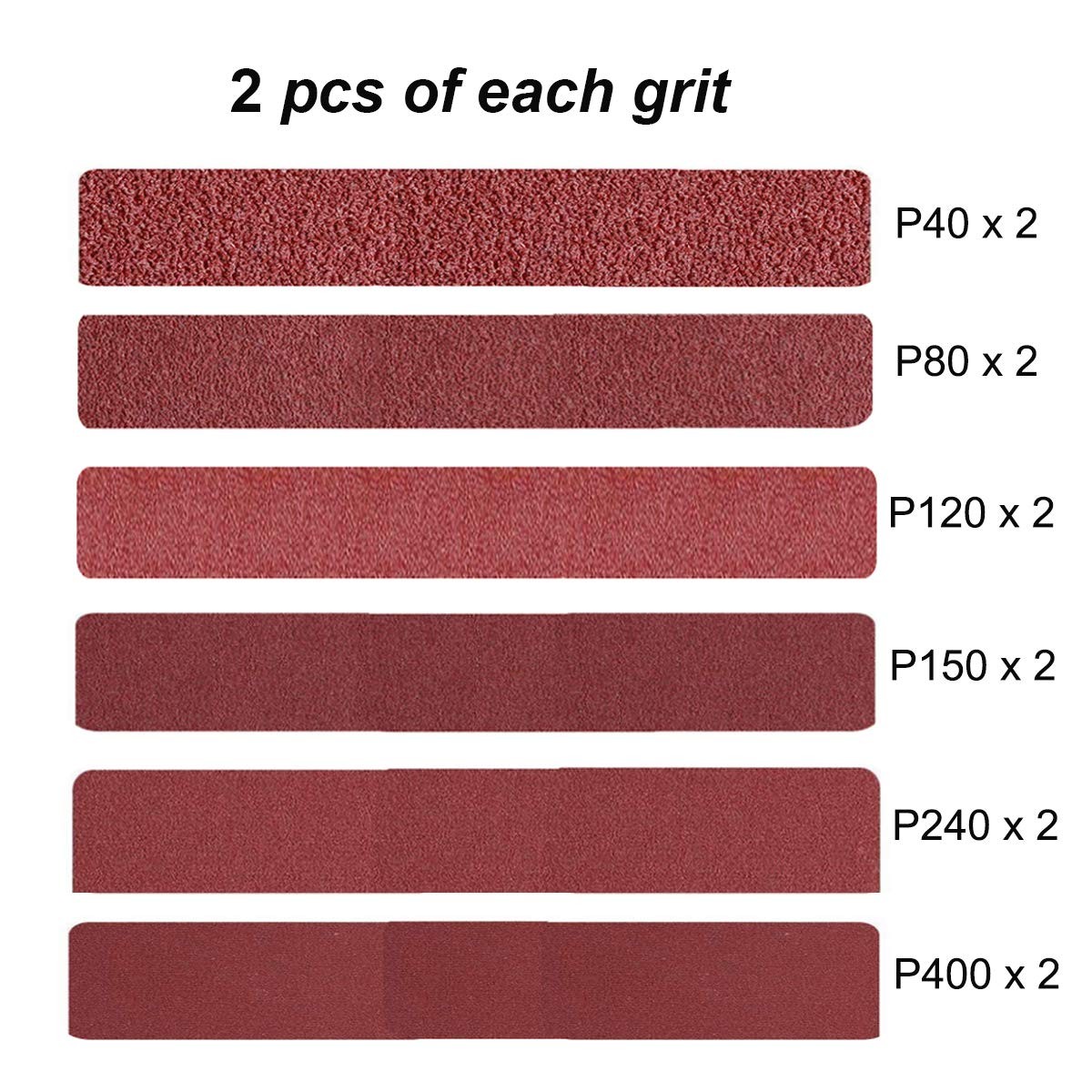 4 X 21 Inch Aluminum Oxide Sanding Belts, 2 Each of 40/80/120/150/240/400 Assort