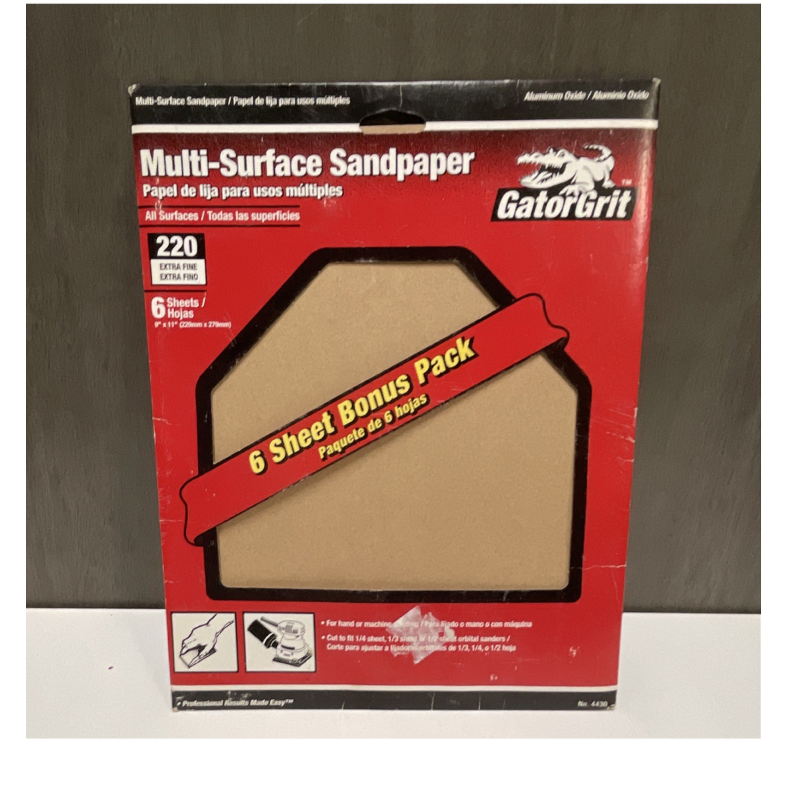 GatorGrit Multi-Surface Sandpaper Sheets 220 Extra Fine Aluminum Oxide 6pk 9×11
