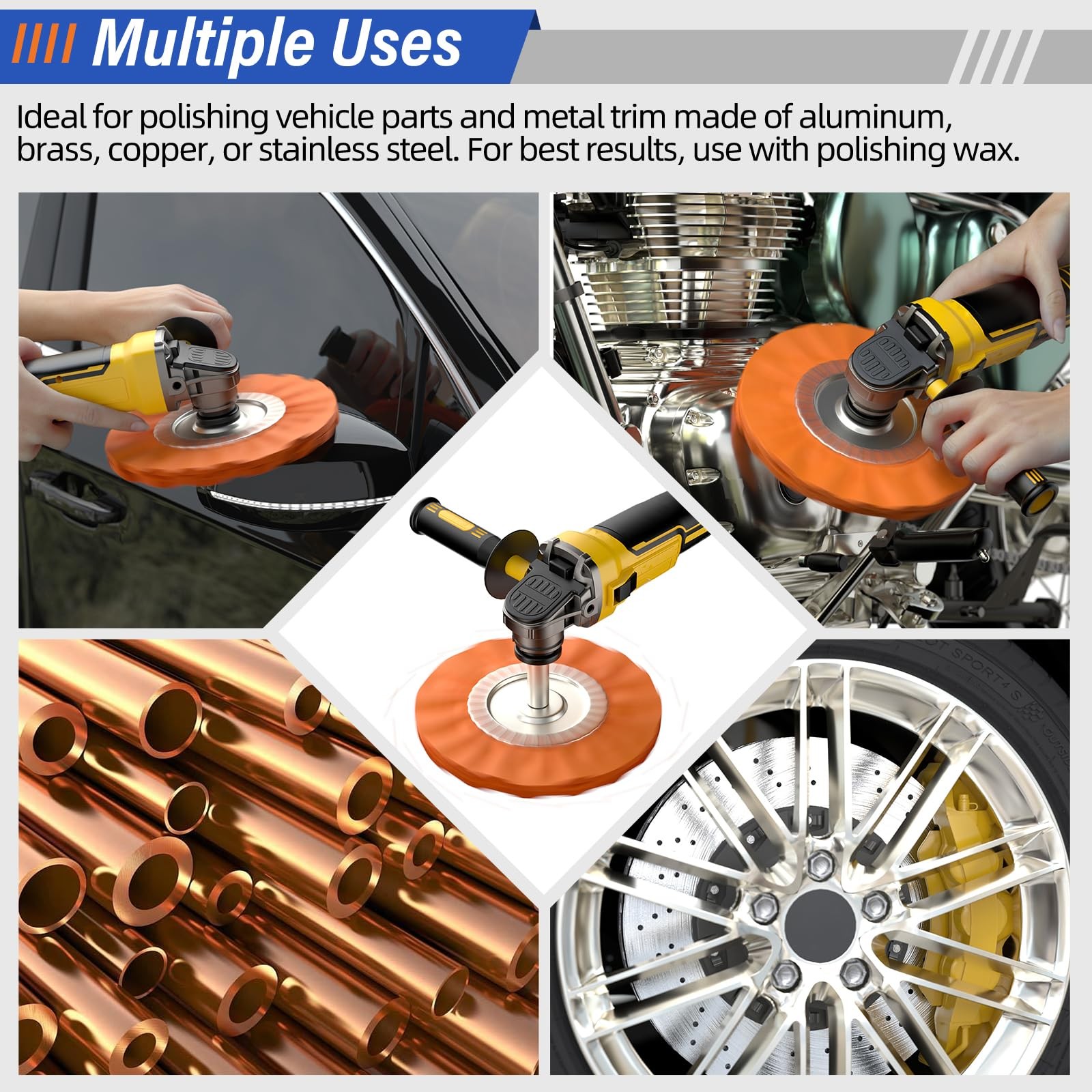 8″ Airway Buffing Wheels for 4.5″ Angle Grinder, 9PCS Buffer Polisher Wheel f…