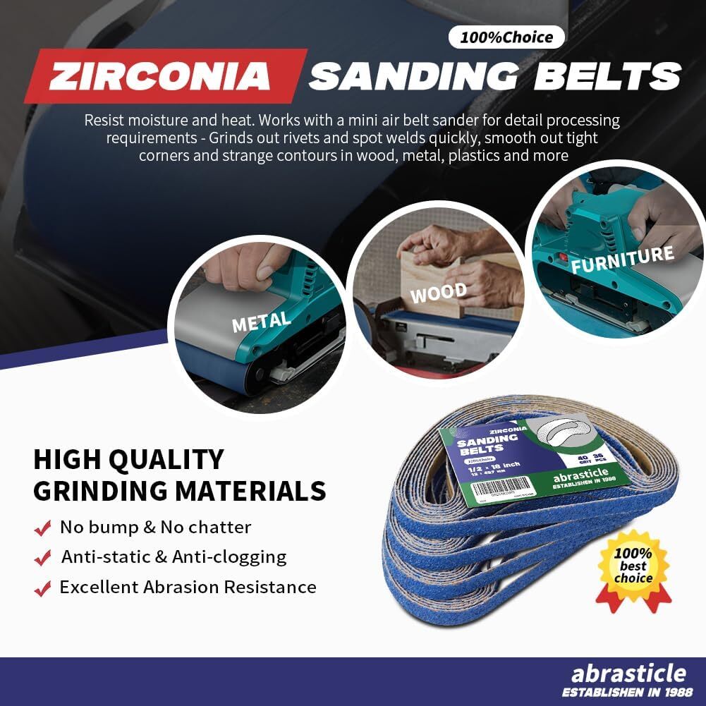 1/2″ x 18″ Zirconia Sanding Belts for Metal – 1/2 x 18 Inch Zirconia Metal 40 G