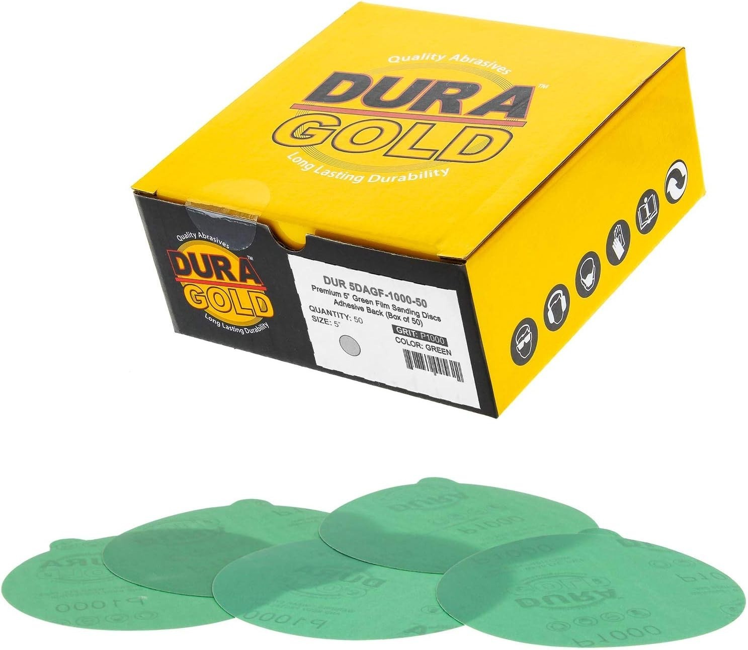 Durable 5″ Green Film PSA Sanding Discs – 50 Count 1000 Grit for All Materials
