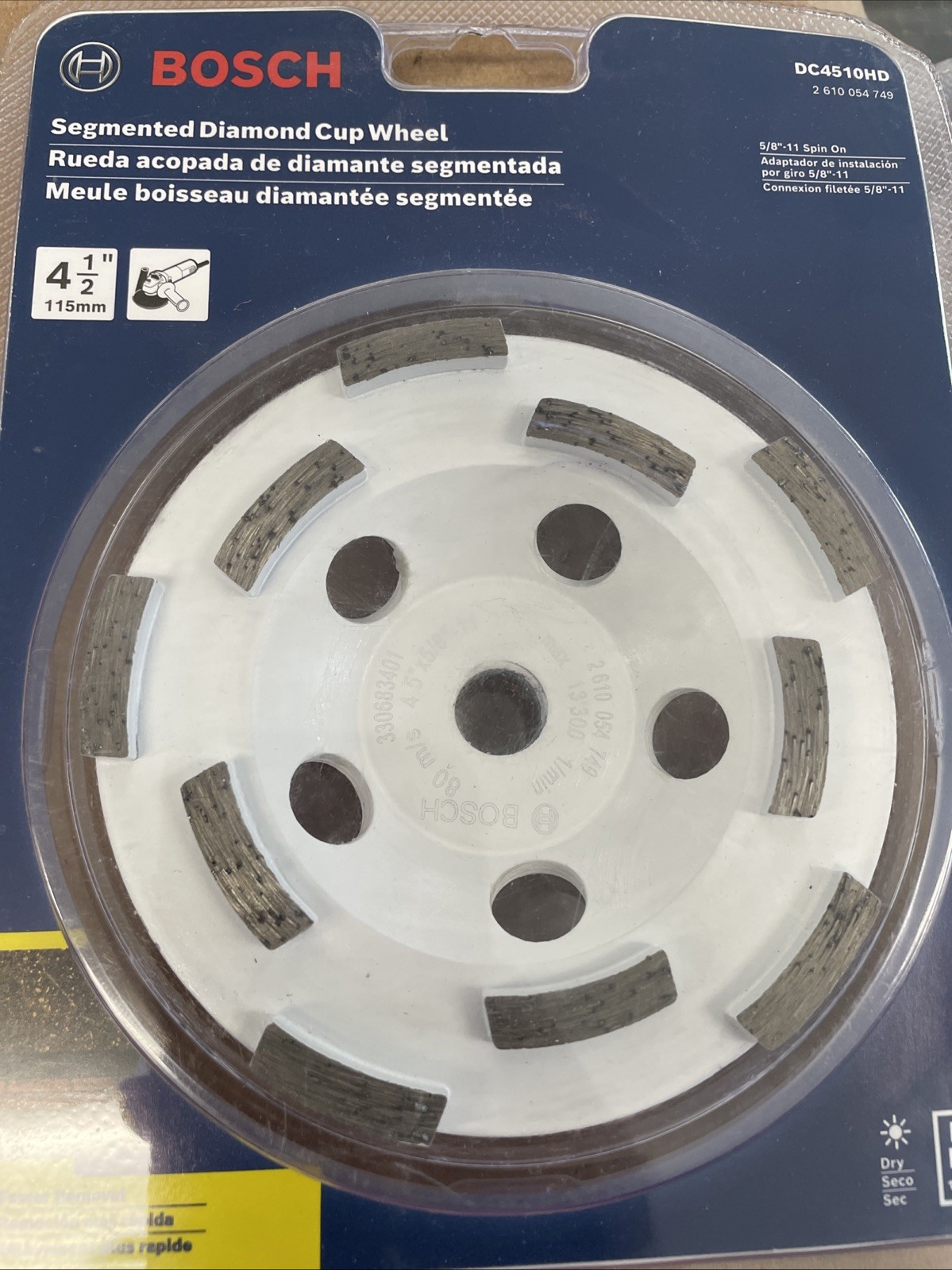 Bosch DC4510HD 4.5″ Segmented Diamond Cup Grinding Wheel with 5/8″ Arbor – NEW!