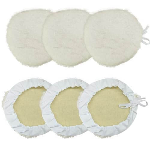 6PCS 7 Inch Car Wool Polishing Pad, Buffing Pad with Drawstring for Car Waxing