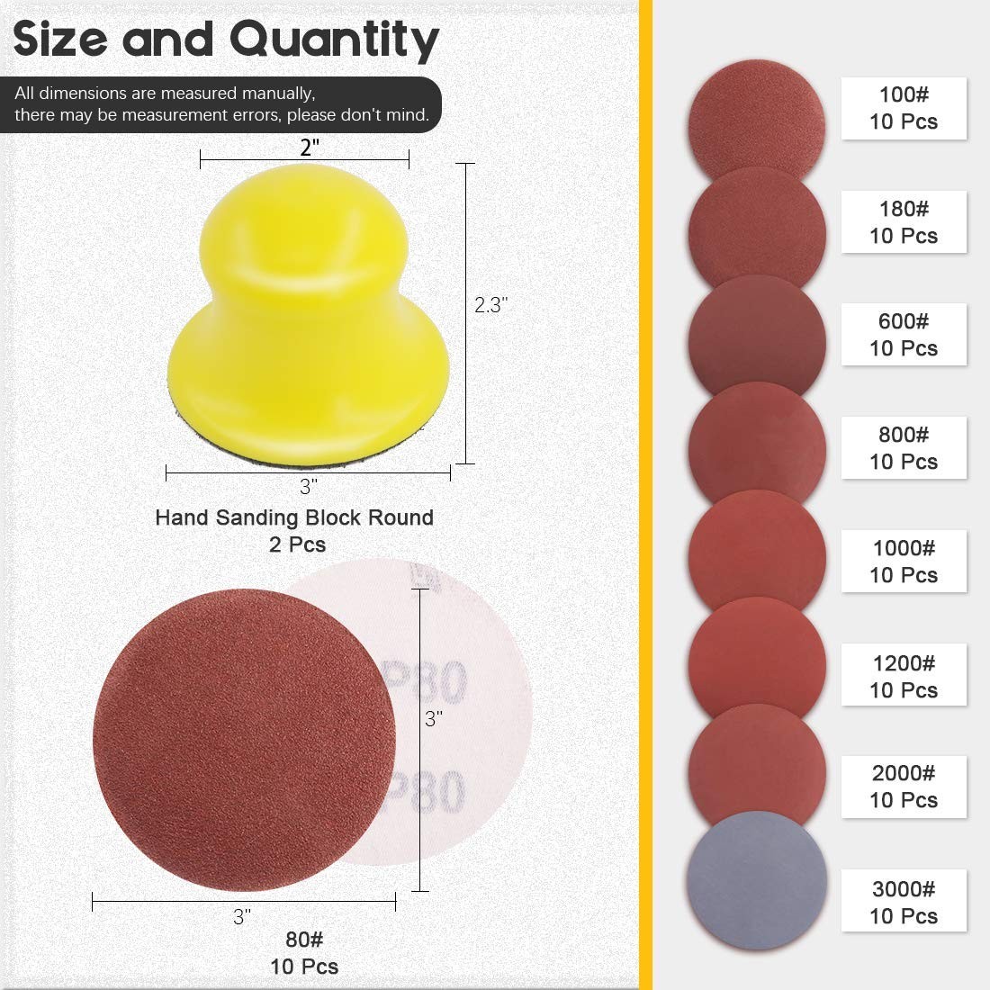 92Pcs 3″ Hook and Loop Sanding Pads & Discs Set for Woodworking & Crafting