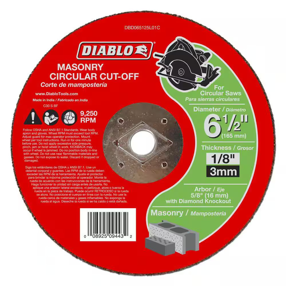 6-1/2 in. x 1/8 in. x 5/8 in. Masonry Cut-Off Disc (5-Pack)