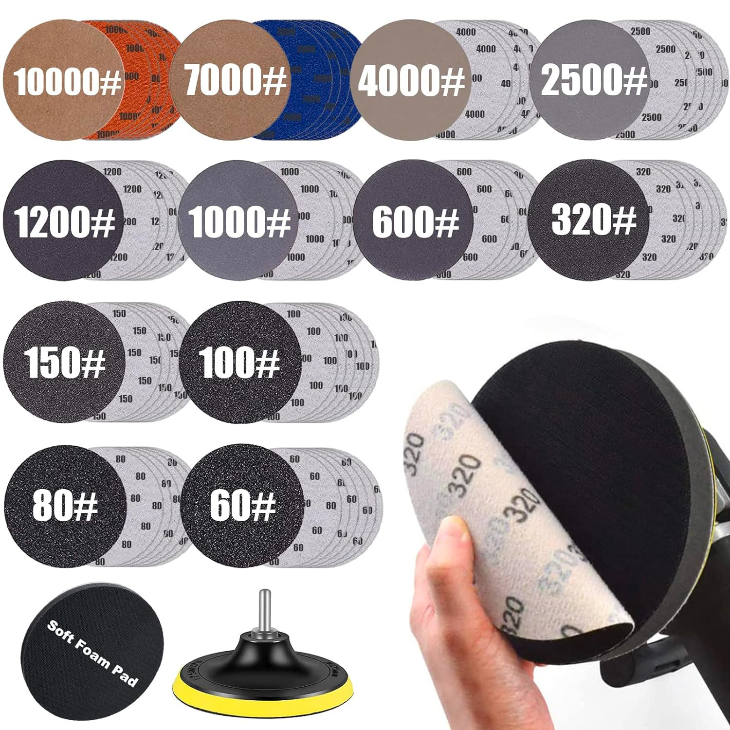 Papel de Lija de Grano de Agua 2000 3000 5000 7000 10000 Y Juego de Almohadillas