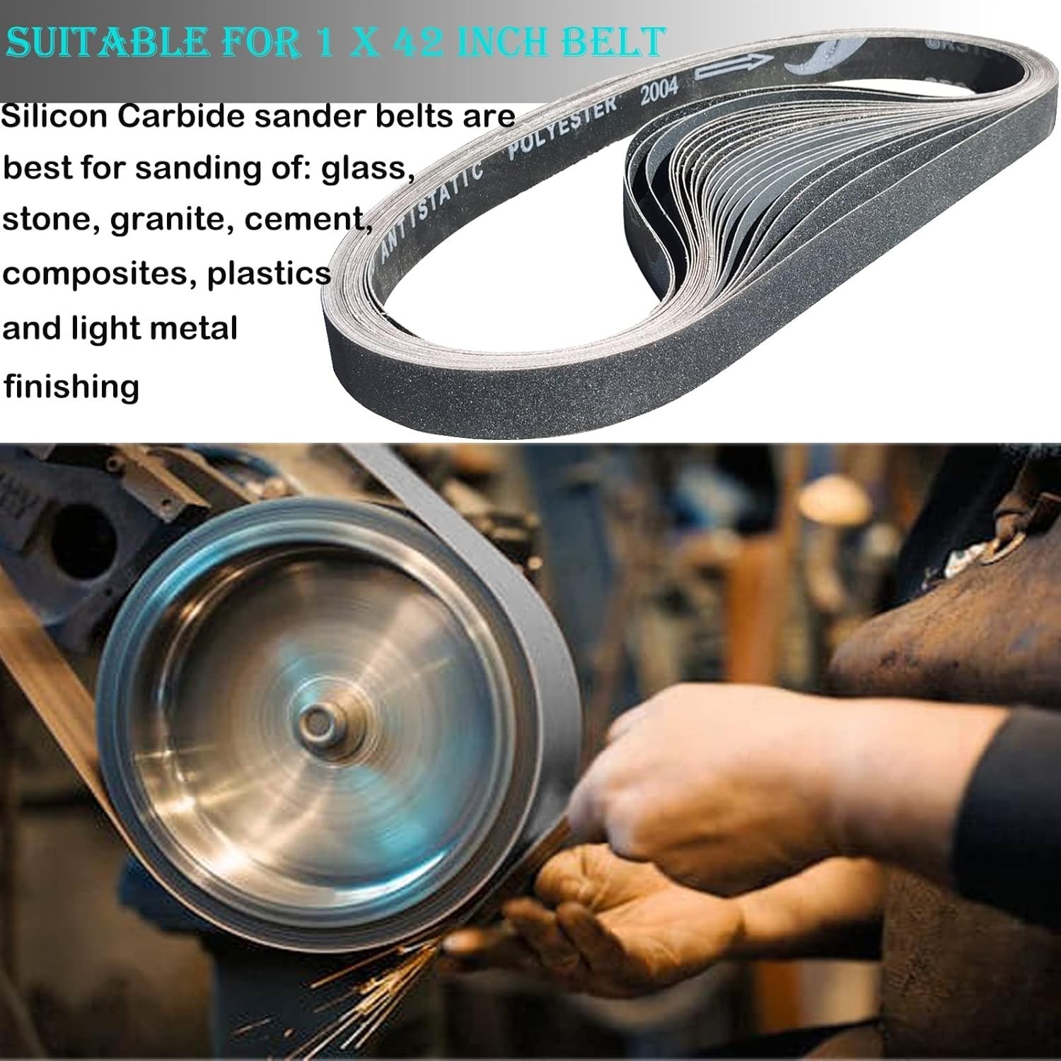 18 PCS 1 X 42 Inch Silicon Carbide Sanding Belts Assortment- 80, 120, 240, 400,