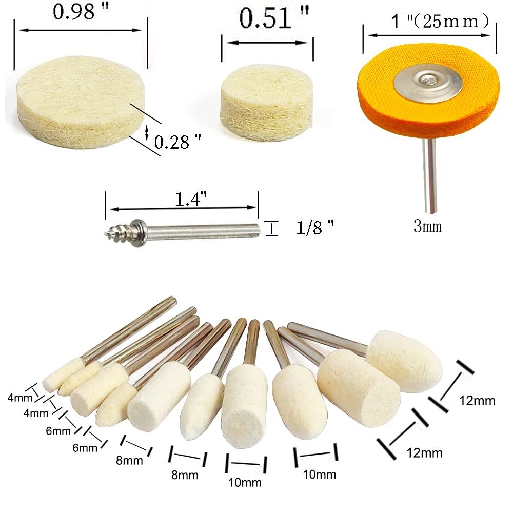 78 Pcs Polishing Buffing Wheel Set for Dremel Polishing Kit Felt Wool Cotton 1/8