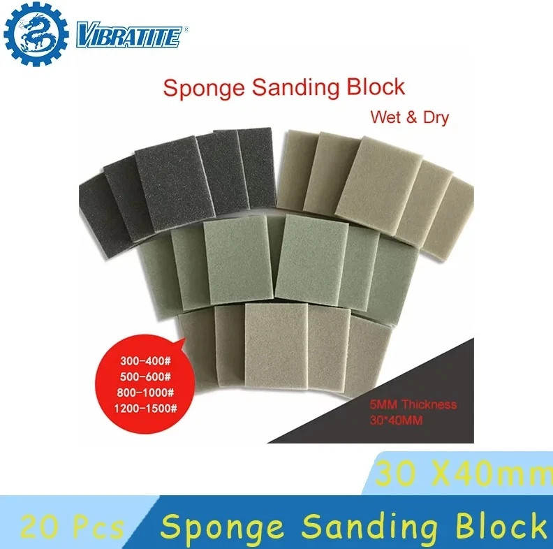 20pcs Sanding Sponge Set 300–1500 Grit Sand Block Pads for Wood Metal Car Polish
