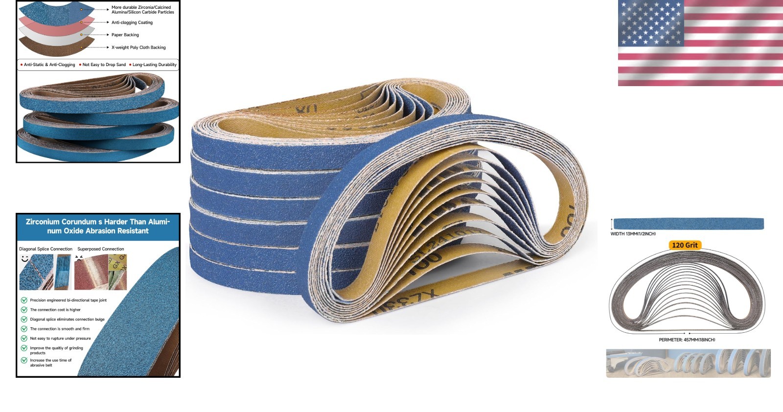 Durable 40-Pack 1/2 x 18 Inch Zirconia Sanding Belts – Rust and Paint Removal