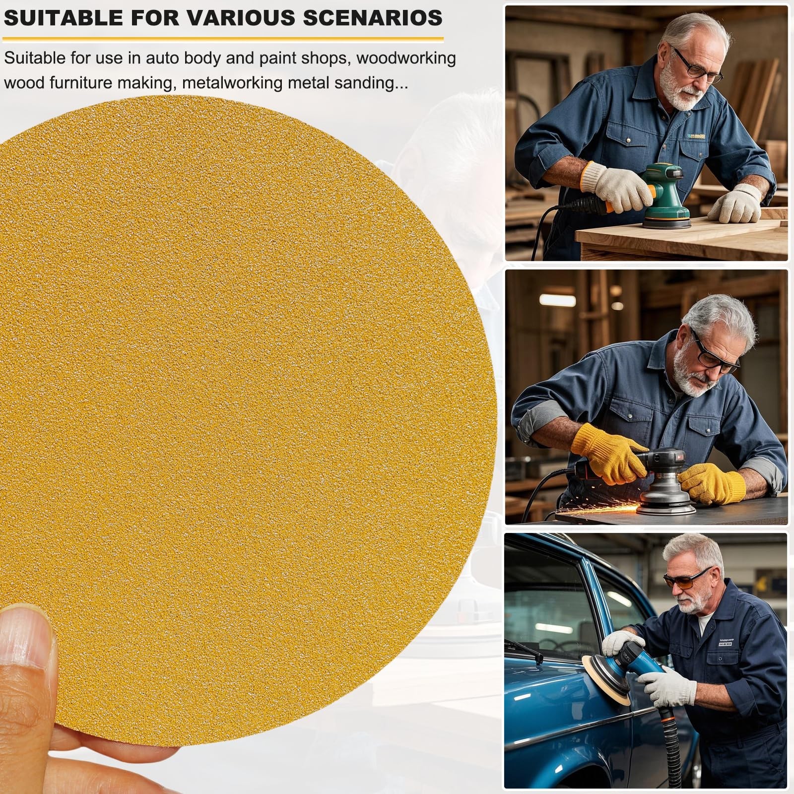 100 Pcs 6 Inch Sanding Discs Gold Grit Assortment for Automotive Wood Metal