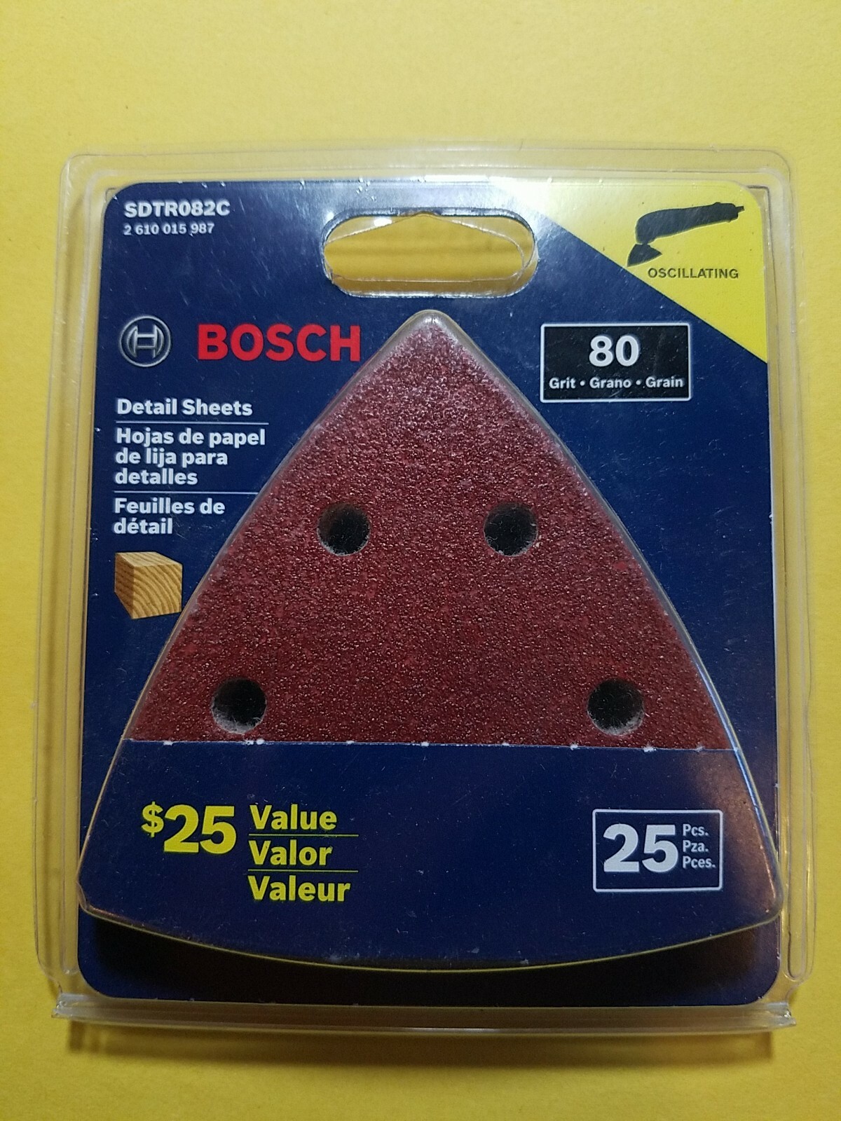 Genuine Bosch 25 pc. 80 Grit 3-3/4 In. Detail Sanding Triangles #SDTR082C