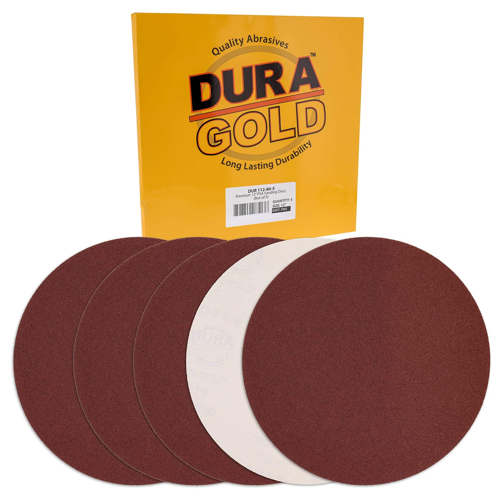 Premium 12″ Sanding Discs – 80 Grit (Box of 5) – Sandpaper Discs with PSA Sel…