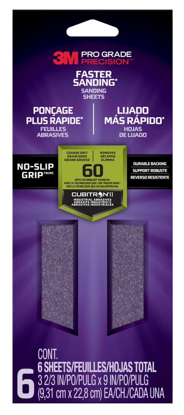 Pro Grade Precision 60-Grit (Coarse) Faster Sanding, 6 No-Slip Grip Sheets