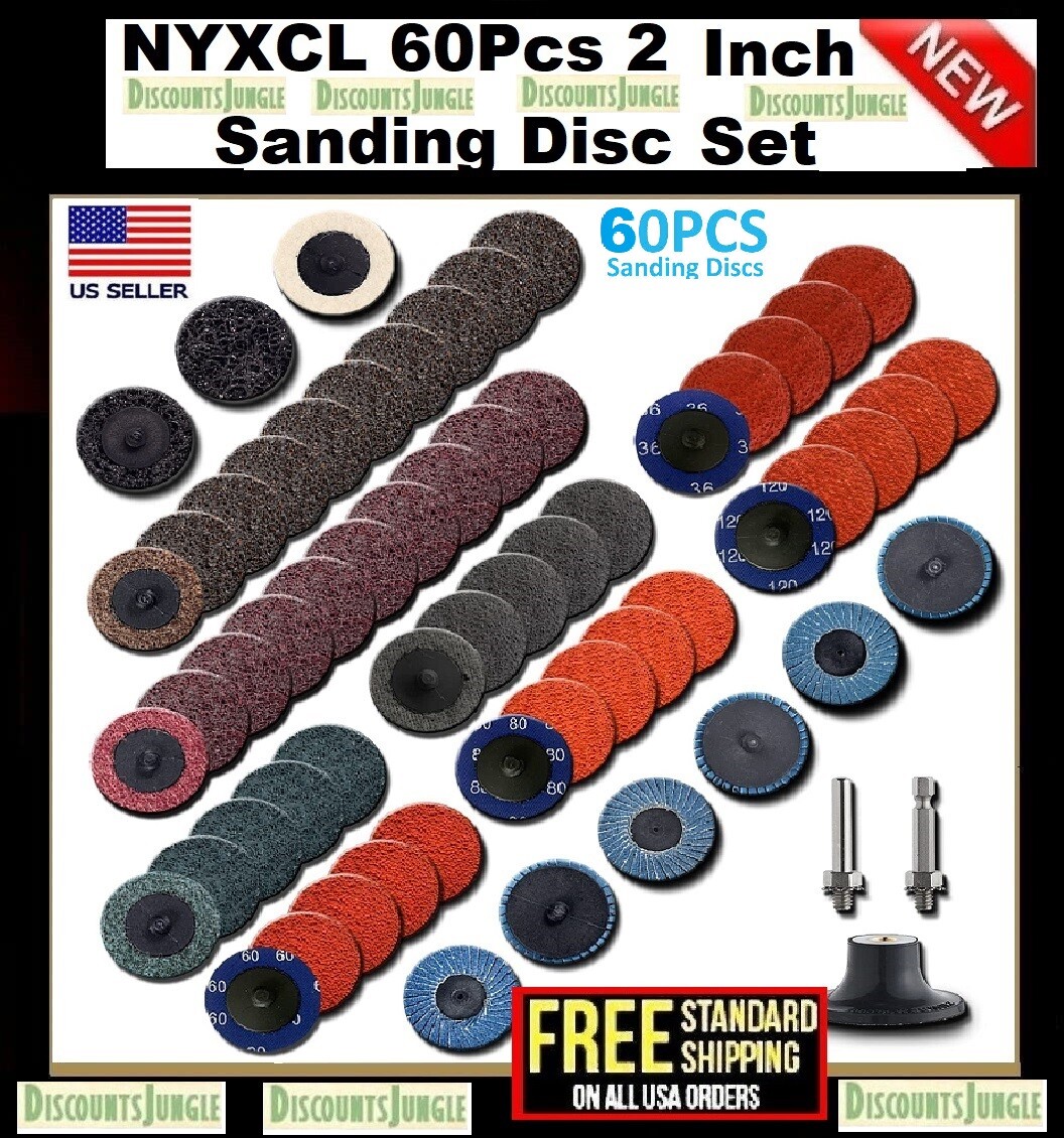 NYXCL 60Pcs Sanding Discs Set Discs 2 Inch Nylon main W/ 1/4 Holder Die Grinder