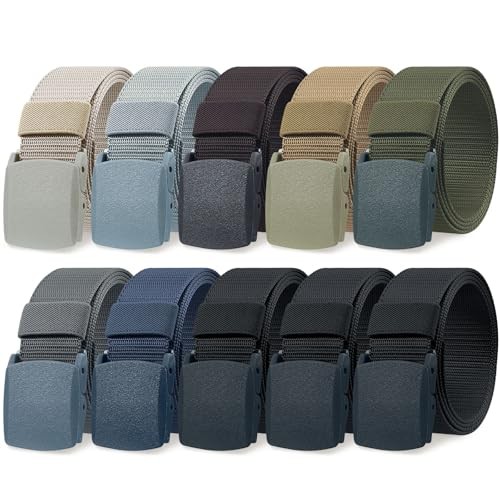 10 Pack Nylon Military Belts for Men Canvas Web Woven Waist Dark Color