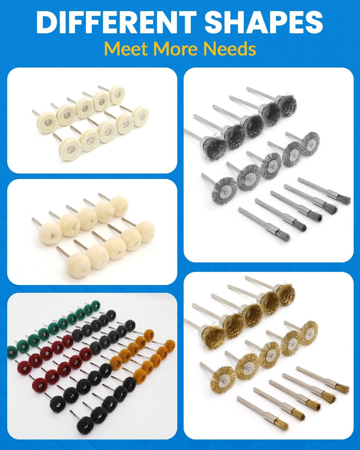100Pcs Rotary Tool Polishing Kit Buffing Wheel Wire Brush Metal Wood Jewelry