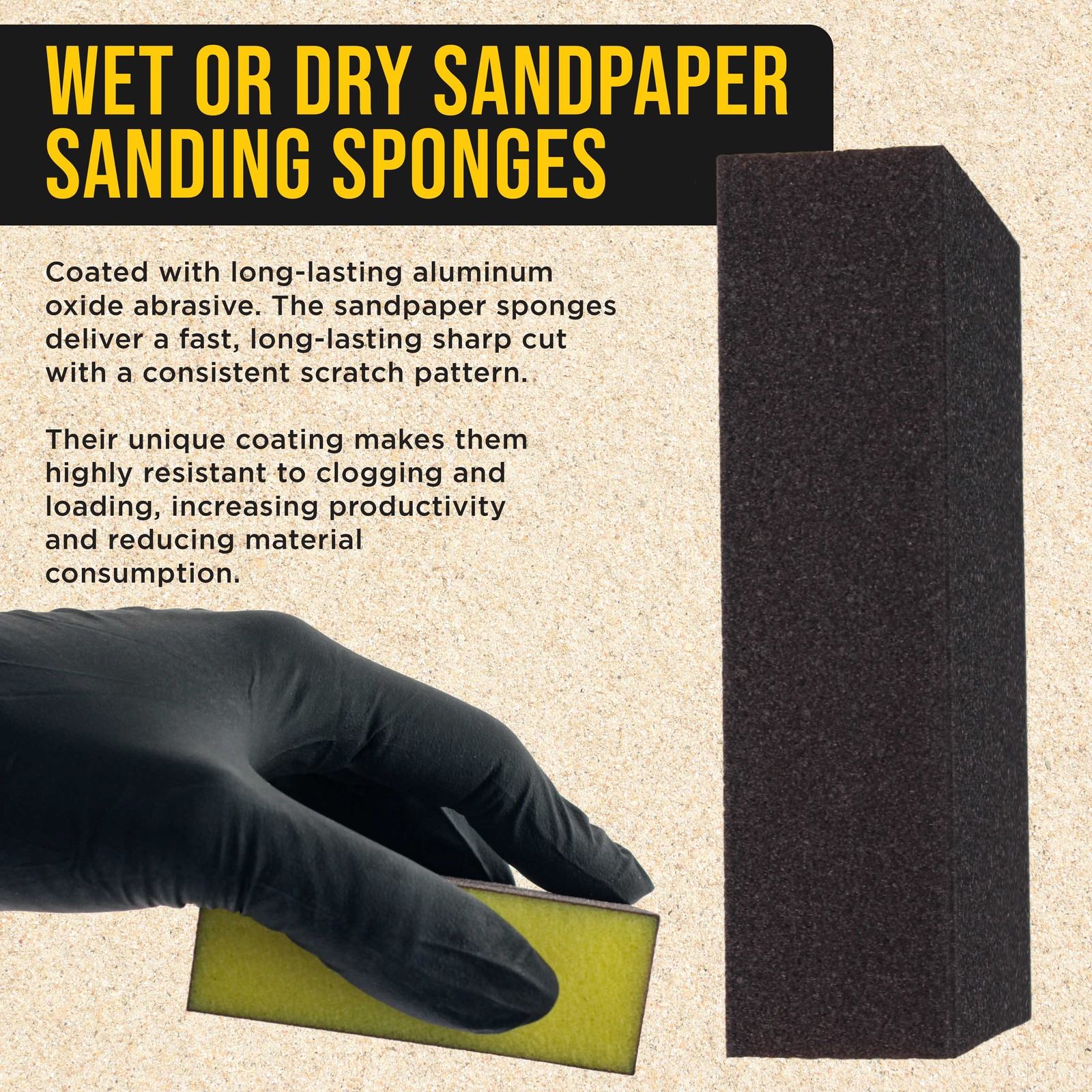 80 Grit 4-Sided Hand Sanding Block Sponges, 6/Box – 3.9″ x 2.75″ x 1″ Wet or Dry