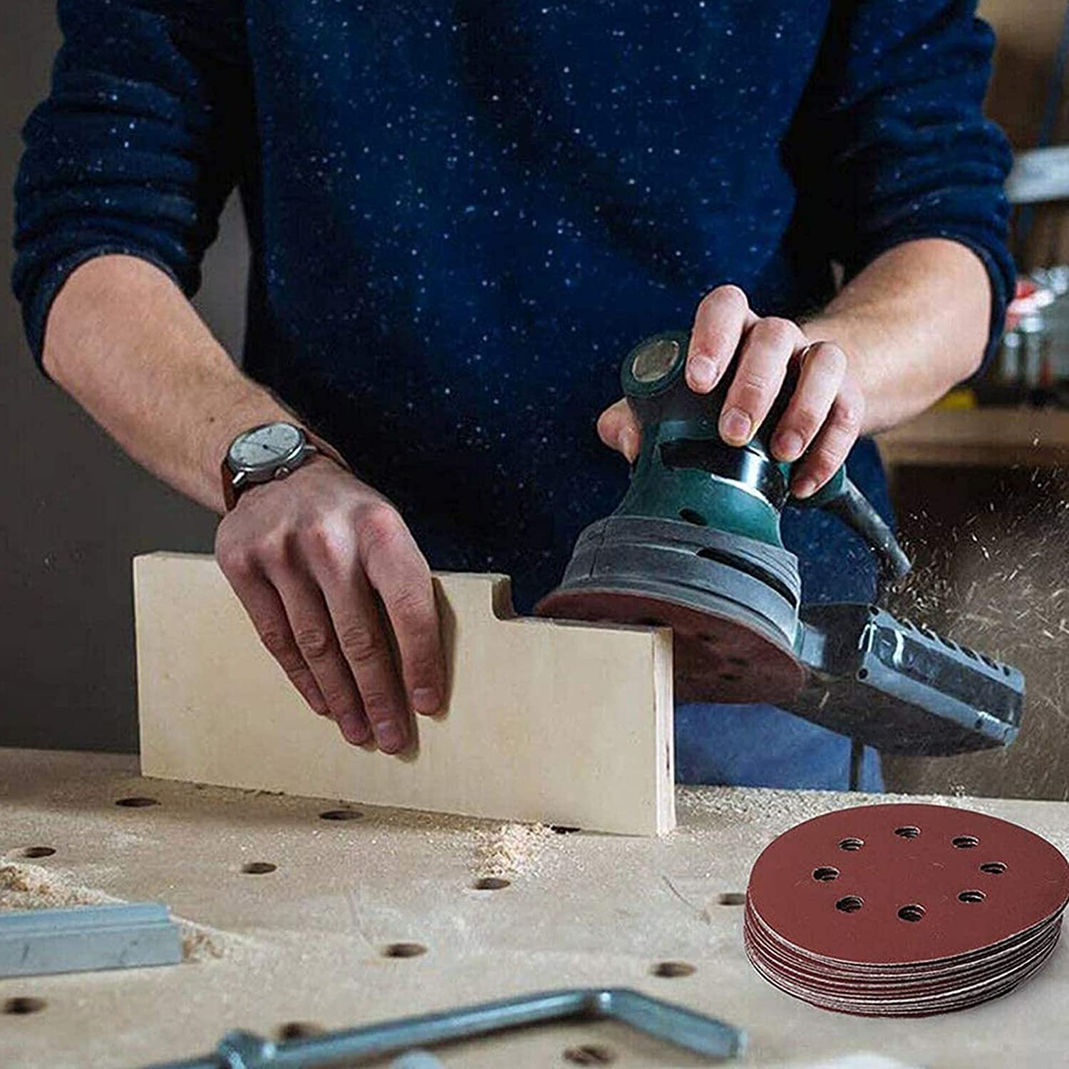 72PCS 5 in 8-Hole Sanding Discs 40-320 Grit Hook Loop Orbital Sander Paper Pads