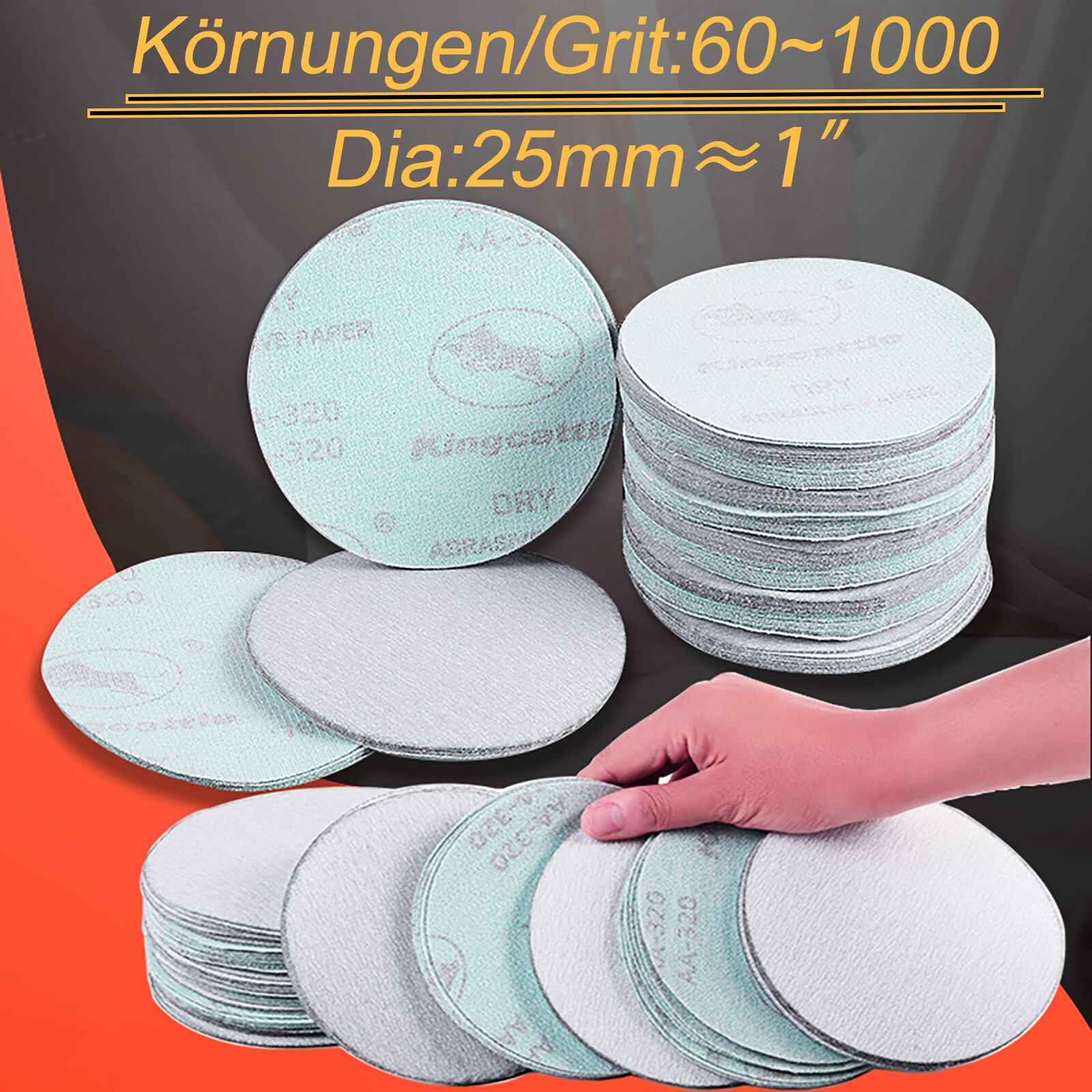 1 inch Round Sandpaper Sanding Disc 25mm Dry Flocking Disc No holes 60-1000 Grit