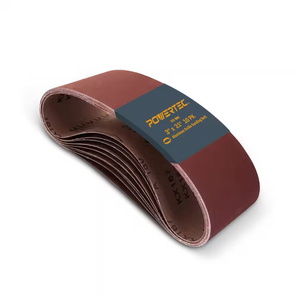 POWERTEC 3 x 21″ Sanding Belt 120 Grit 10pcs Aluminum Oxide Sandpaper 110450