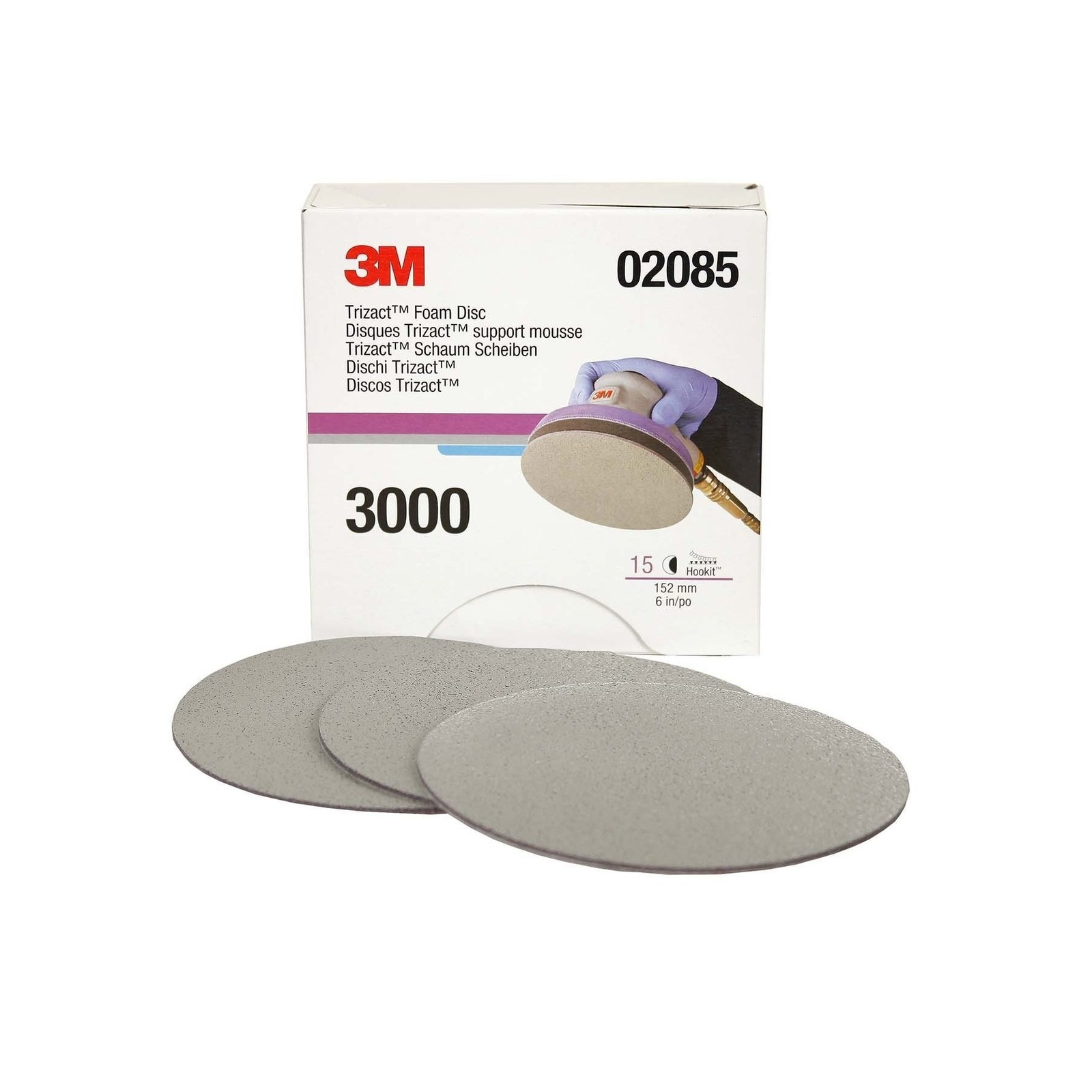 3M Trizact Hookit Foam Disc, 02085, 6 in, P3000, 15 discs per carton,Blue751