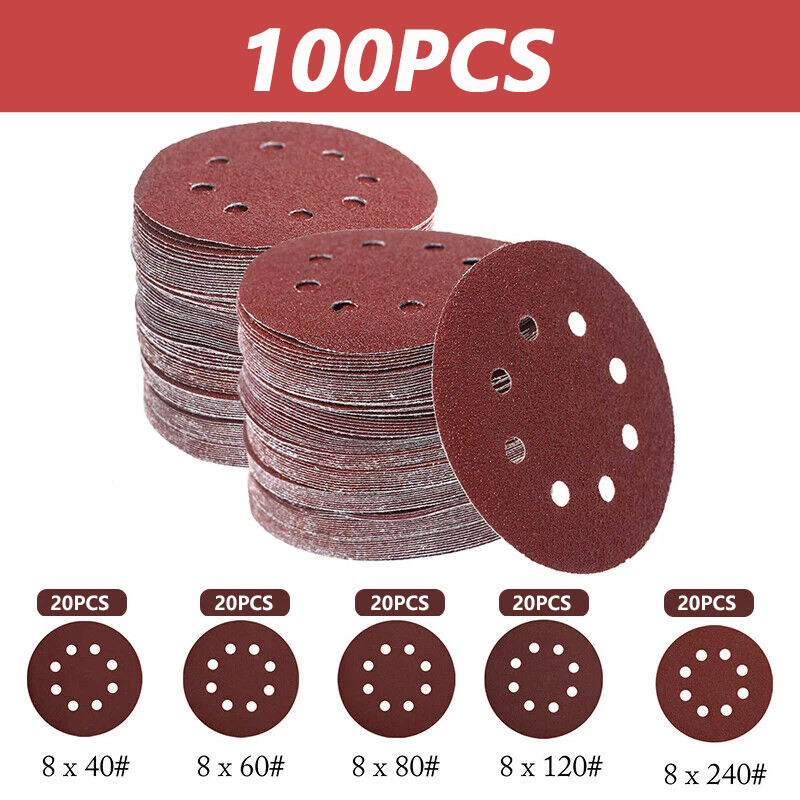 5inch Sanding Discs 40-240 Grit Hook Loop 8-Hole Orbital Sander Paper Sandpaper