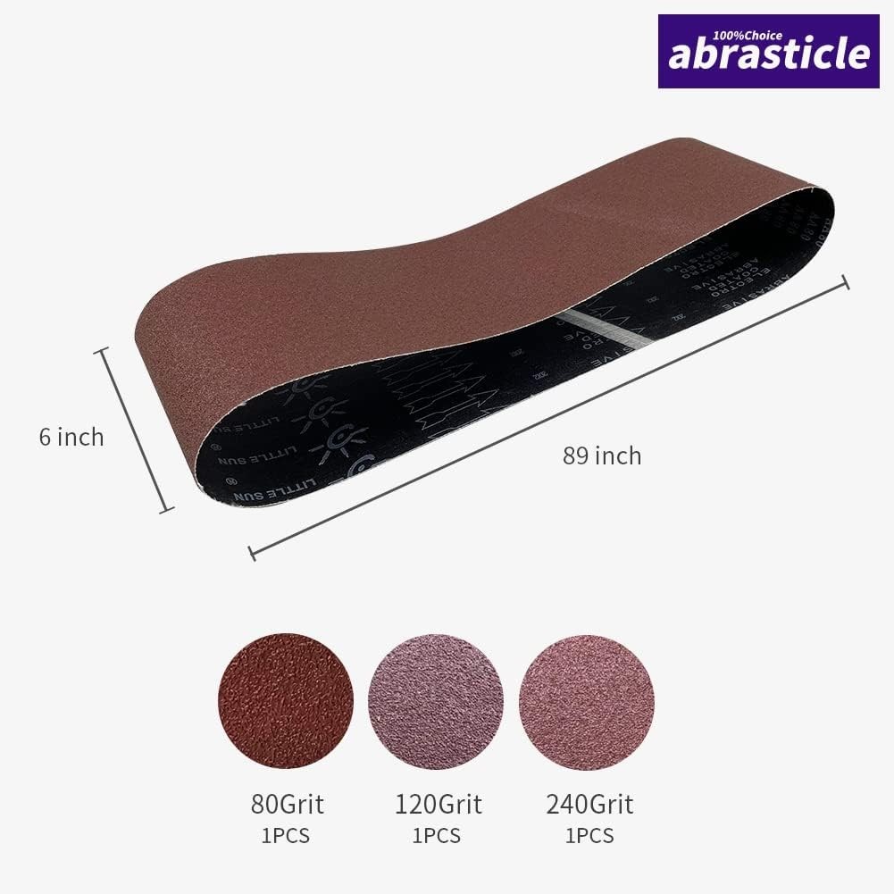 Versatile 3-Pack Sanding Belt Set – 6×89 Inch Aluminum Oxide, 80/120/240 Grit