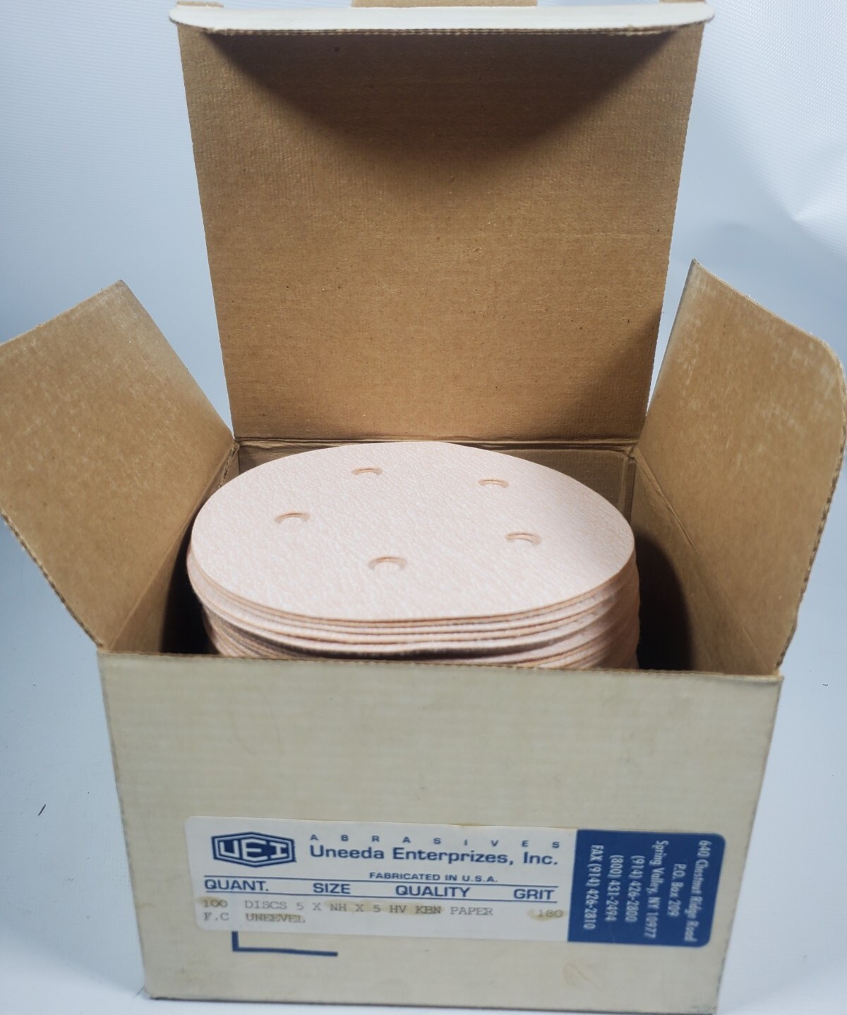 Uneeda 5″ Sanding Disc 5 hole 180 Grit KBN Paper – 100 Pieces