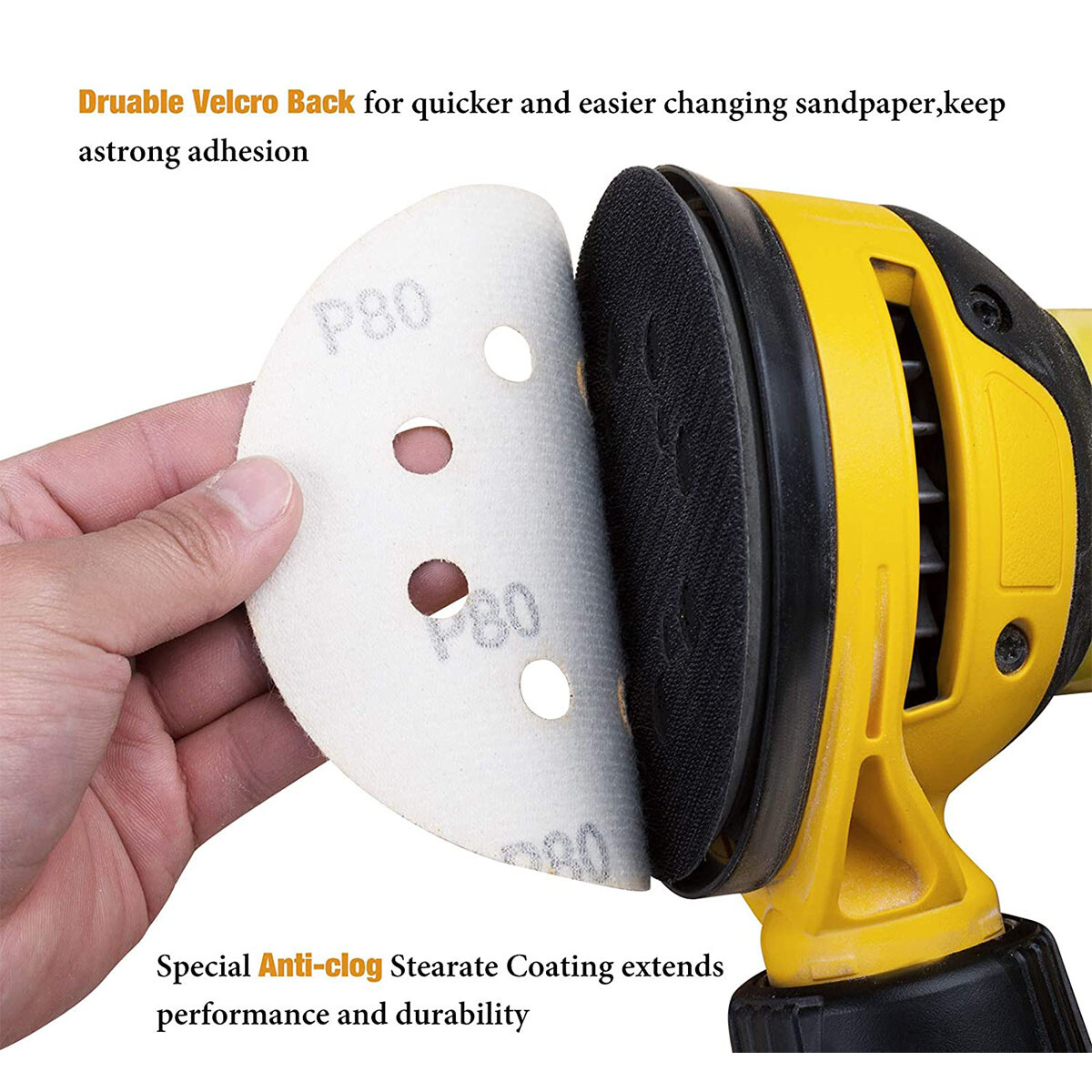 50PCS 5 in 8-Hole Hook Loop Sanding Discs 60-800 Grit Gold Sandpaper Sand Pads
