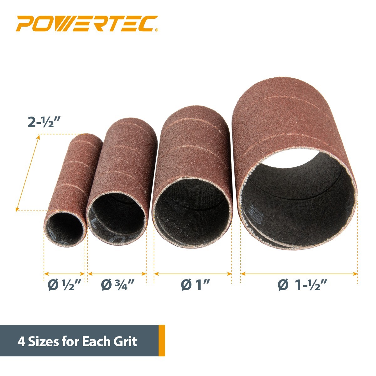 POWERTEC 71709 Assorted Sanding Sleeves 24-Pieces, more sizes, 3 each