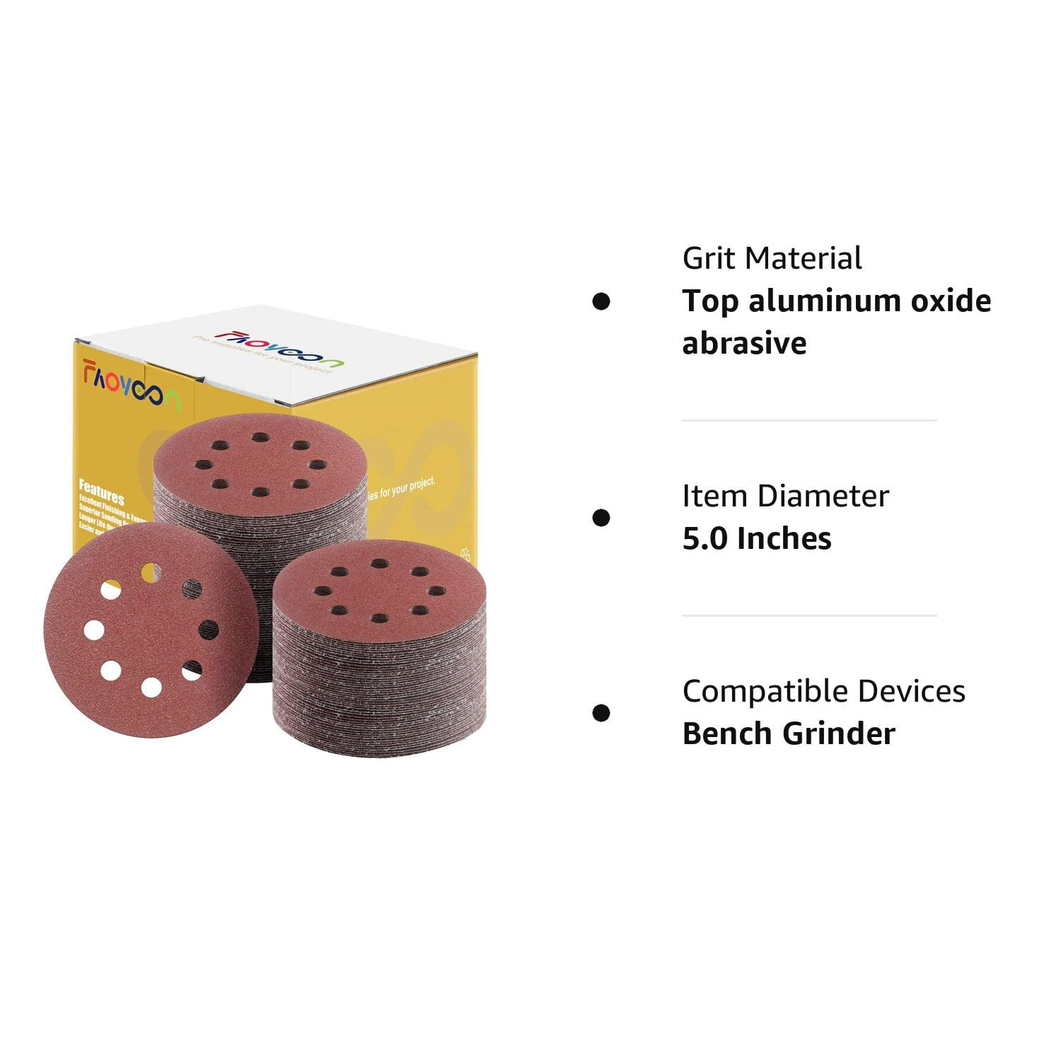 5 Inch Hook Loop Sanding Discs 8-Hole Hook Sanding Discs 40-1000 Grit For Sander