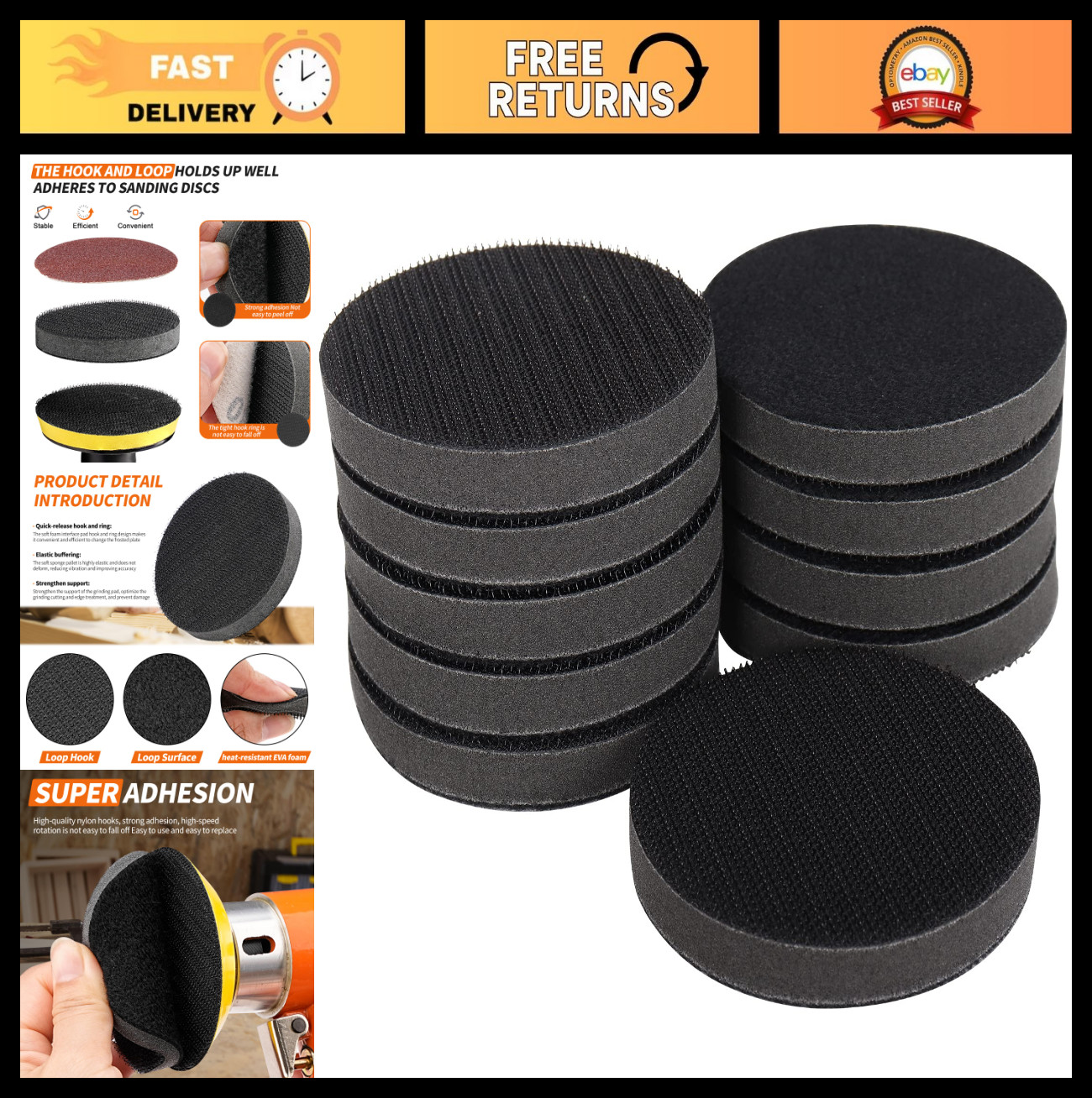 3″ 75mm Soft Foam Interface Pad 10PC Hook & Loop for DA Sander – Vibration Reduc