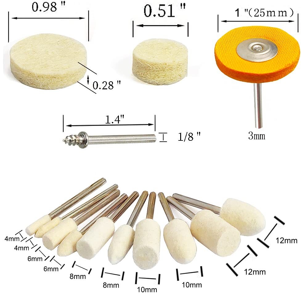 78 Pcs Polishing Buffing Wheel Set for Dremel Polishing Kit Felt Wool Cotton 1/8