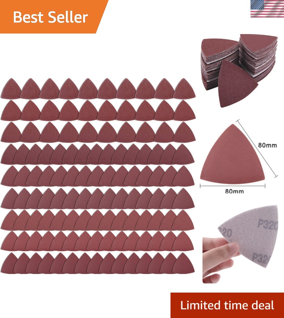Durable Hook and Loop Triangular Sandpaper Set – 120 Sheets with Various Grits