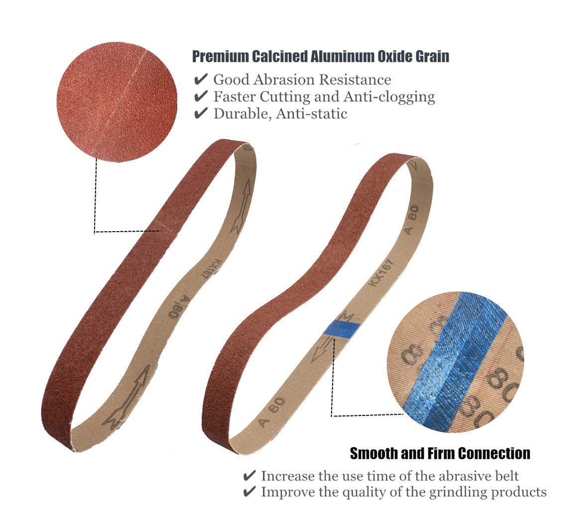 24 Pack 1/2 Inch x 18 Sanding Belts, 80 Grit Aluminum Oxide 80
