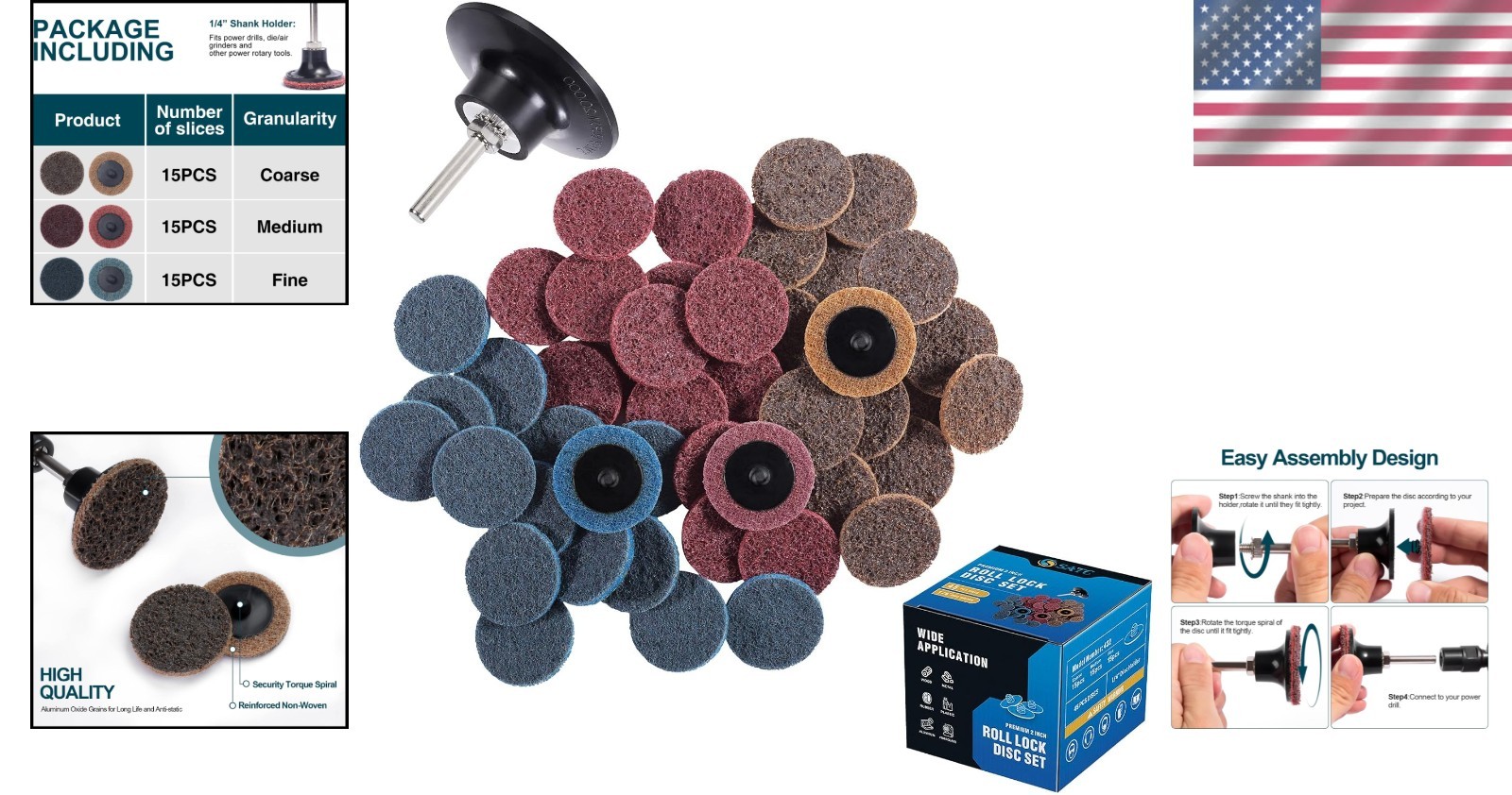 Sanding Discs Set 46PCS 2 Inch for Surface Conditioning on Metals and Fiberglass