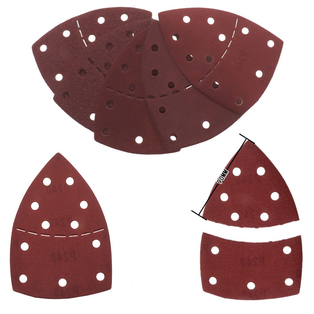 P40-P320 Sanding Sheets Hook&Loop Triangle Palm Sander Pads Sandpaper 11 Hole