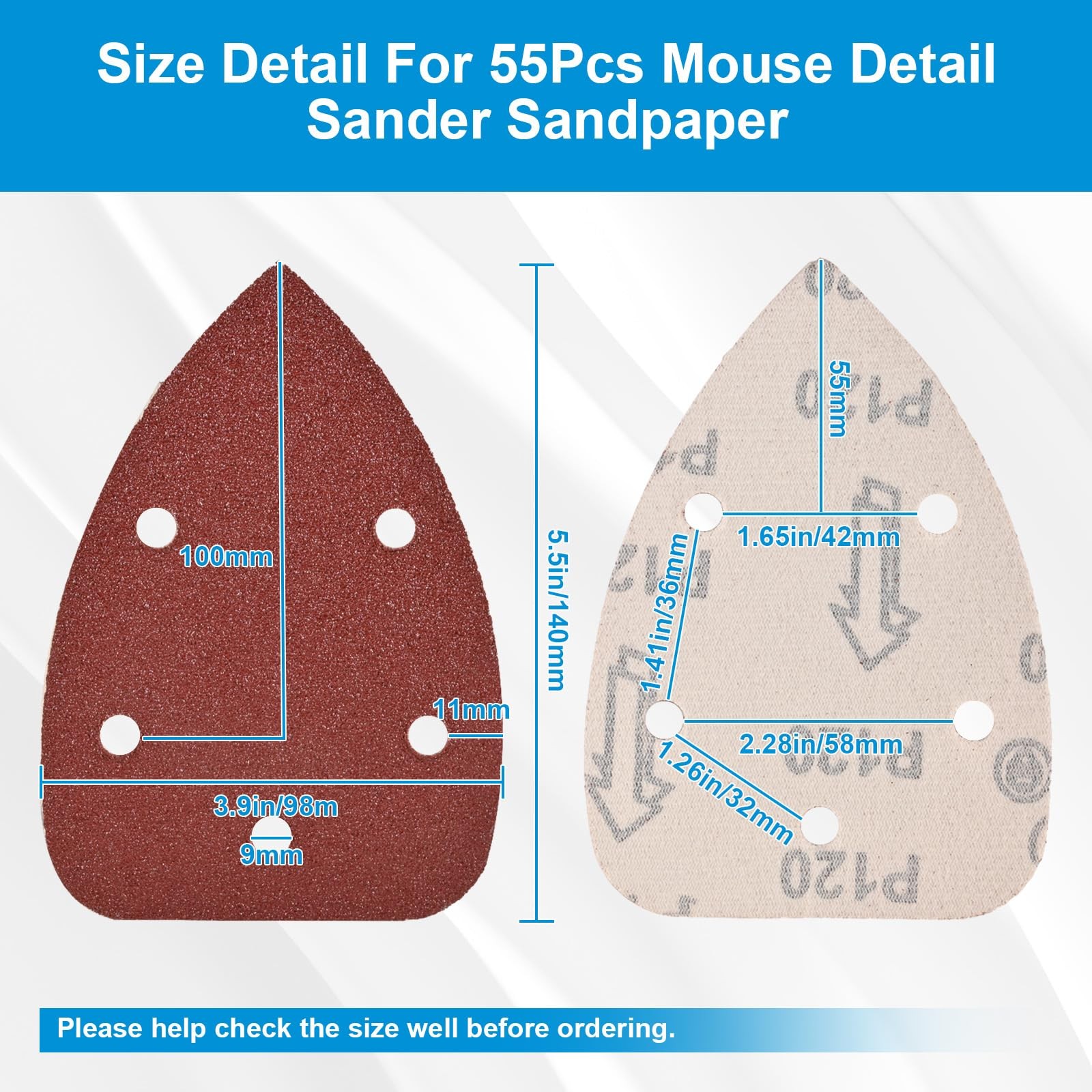 Ocasar 55Pcs Mouse Detail Sander Sandpaper, Professional 40 80 120 180 240 Grits